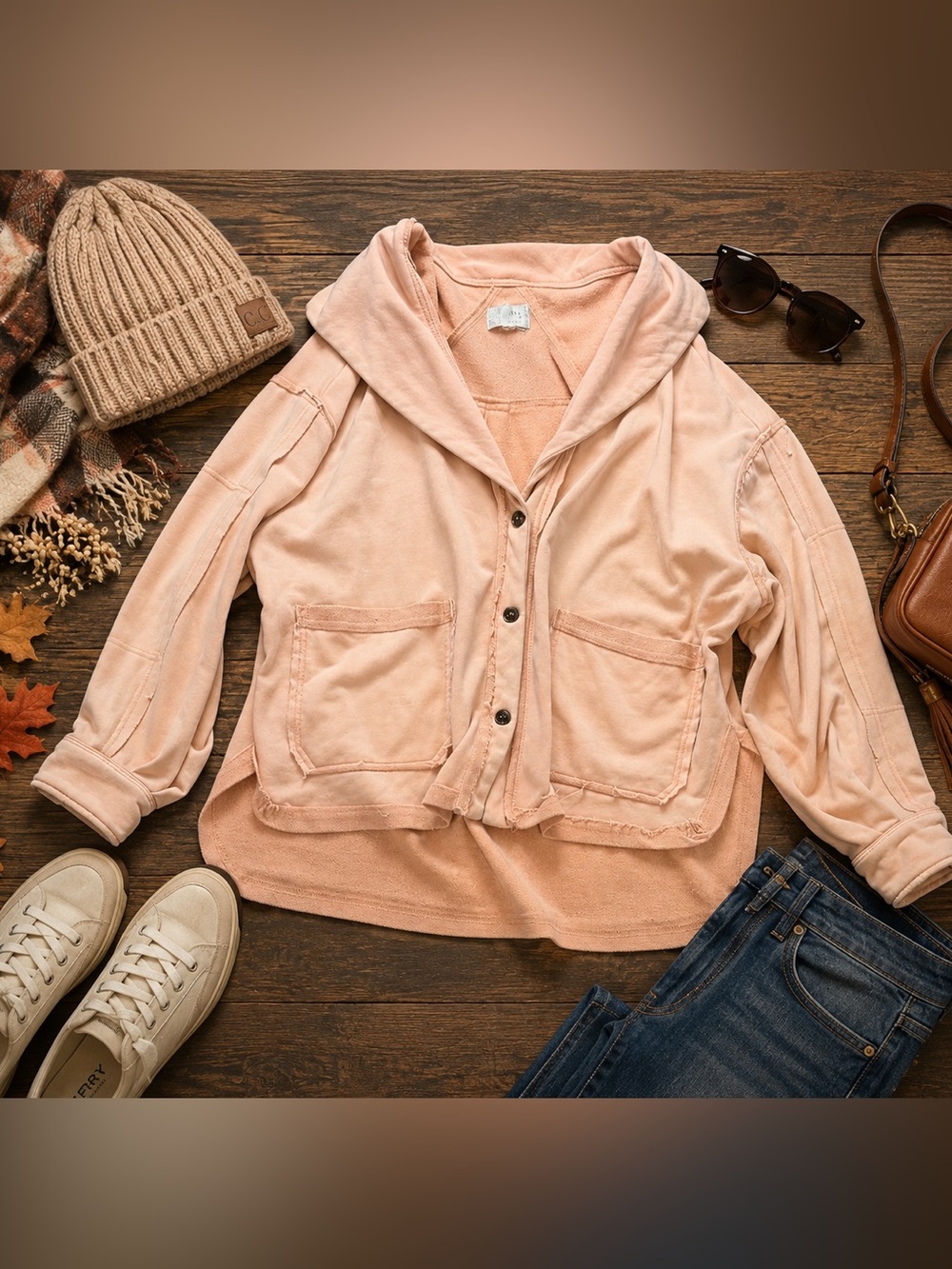 Oli & Hali Blush Pink Button Front Jacket Vintage Wash Boho